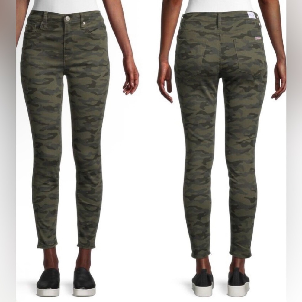 Hudson Blair High Rise Super Skinny Jeans Green Camo Size 24